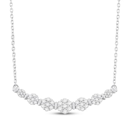 Multi-Diamond Smile Necklace 1/2 ct tw 14K White Gold 18"