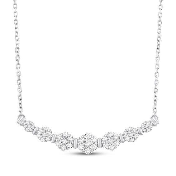 Multi-Diamond Smile Necklace 1/2 ct tw 14K White Gold 18"