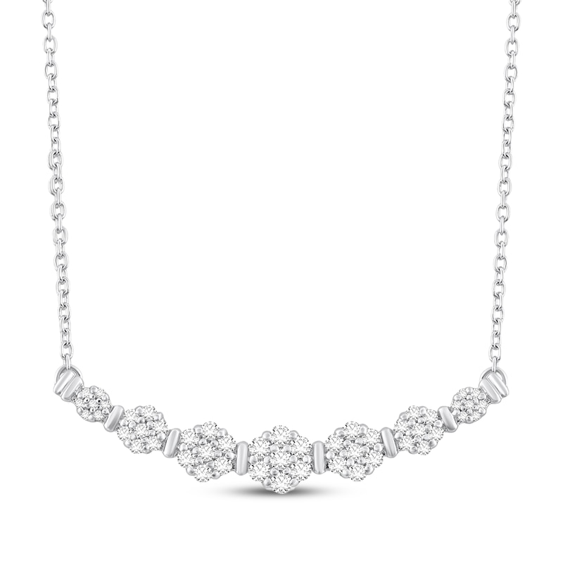Main Image 1 of Multi-Diamond Smile Necklace 1/2 ct tw 14K White Gold 18"