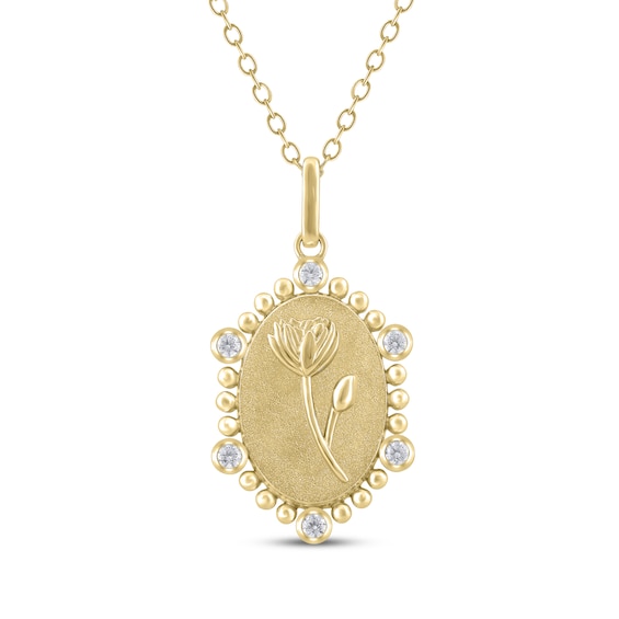 Water Lily Birth Flower Diamond Necklace 1/10 ct tw 10K Yellow Gold 18"