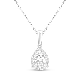 KAY Lab-Grown Diamonds Pear-Shaped Halo Stud Necklace 1/2 ct tw 10K White Gold 18"