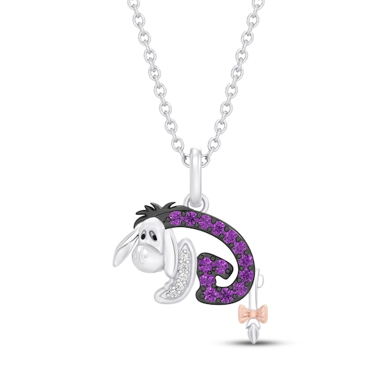 Winnie the Pooh "Eeyore" Amethyst & Diamond Accent Necklace Sterling Silver & 10K Rose Gold 19"