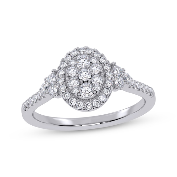 Adore Round-Cut Multi-Diamond Oval-Shaped Halo Engagement Ring 3/8 ct tw 10K White Gold