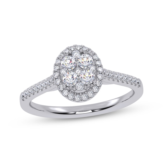 Adore Round-Cut Multi-Diamond Oval-Shaped Halo Engagement Ring 3/8 ct tw 10K White Gold