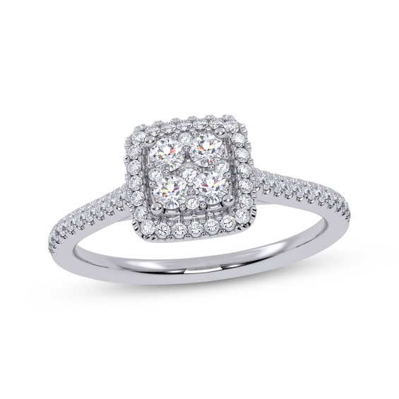 Adore Round-Cut Multi-Diamond Cushion-Shaped Halo Engagement Ring 3/8 ct tw 10K White Gold