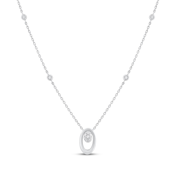 Multi-Diamond Oval Frame Station Necklace 1/8 ct tw Sterling Silver 18"