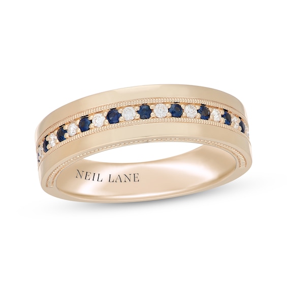 Neil Lane Men's Blue Sapphire & Diamond Wedding Band 1/6 ct tw 14K Yellow Gold