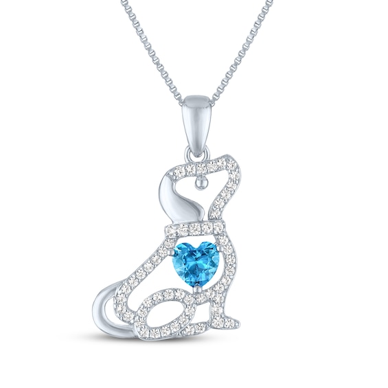 Heart-Shaped Swiss Blue Topaz & White Lab-Created Sapphire Puppy Necklace Sterling Silver 18"