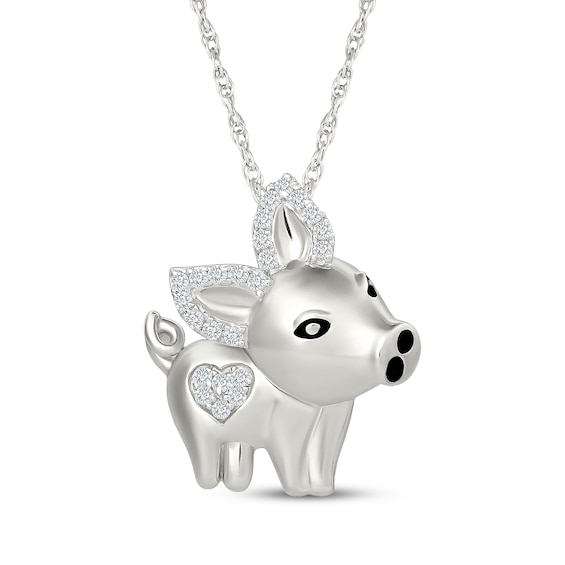 KAY Lab-Grown Diamonds Piggy with Heart Necklace 1/6 ct tw Sterling Silver 18"