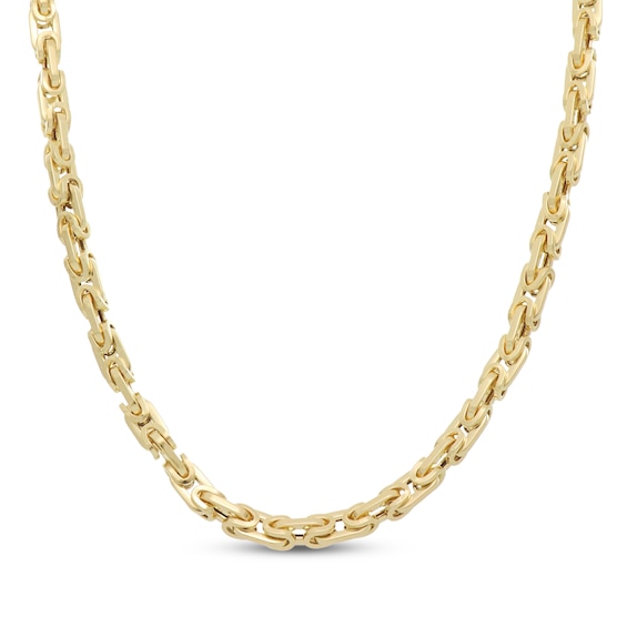 4mm Square Byzantine Chain Necklace Hollow 10K Yellow Gold 20"