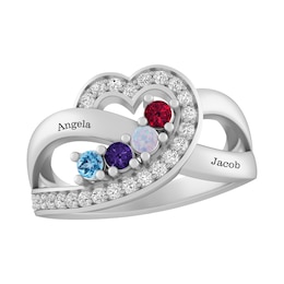 Birthstone Family & Mother's Heart Ring (2-4 Stones and 2 Lines)