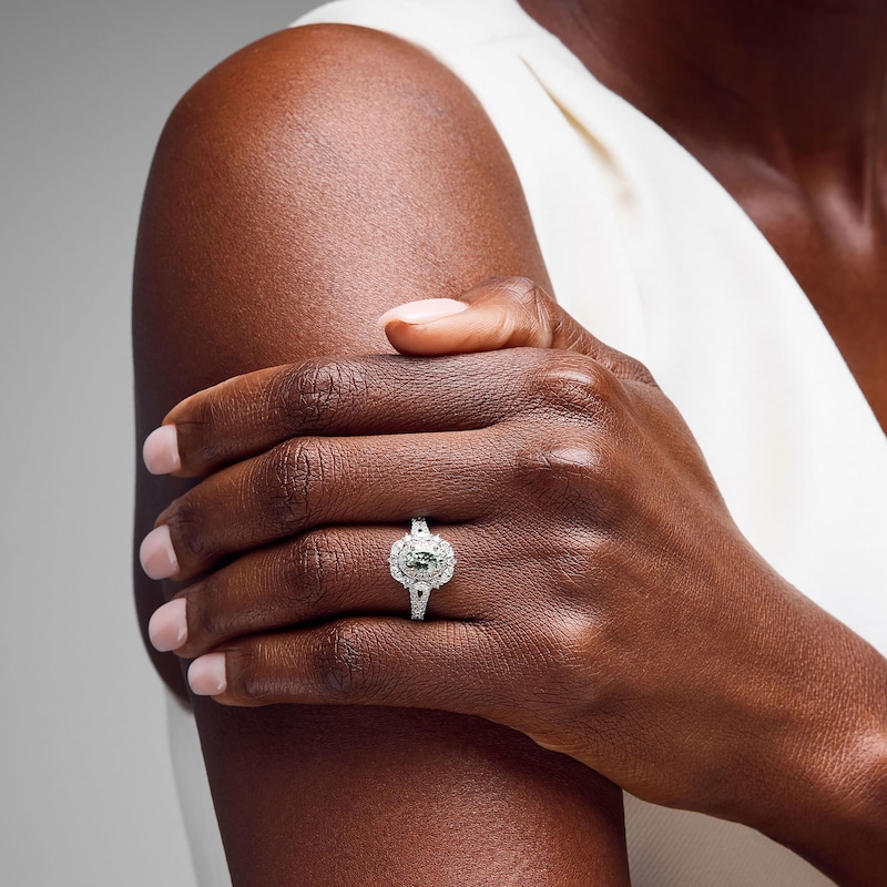 Main Image 4 of Neil Lane Oval-Cut Green Quartz Engagement Ring 3/4 ct tw Diamond 14K White Gold