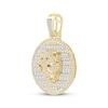 Men's Baguette & Round-cut Diamond & Lab-Created Ruby Panther Head Medallion Charm 1 ct tw 10K Yellow Gold