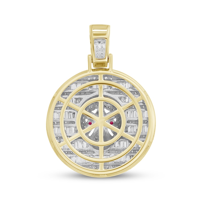 Main Image 4 of Men's Baguette & Round-cut Diamond & Lab-Created Ruby Panther Head Medallion Charm 1 ct tw 10K Yellow Gold