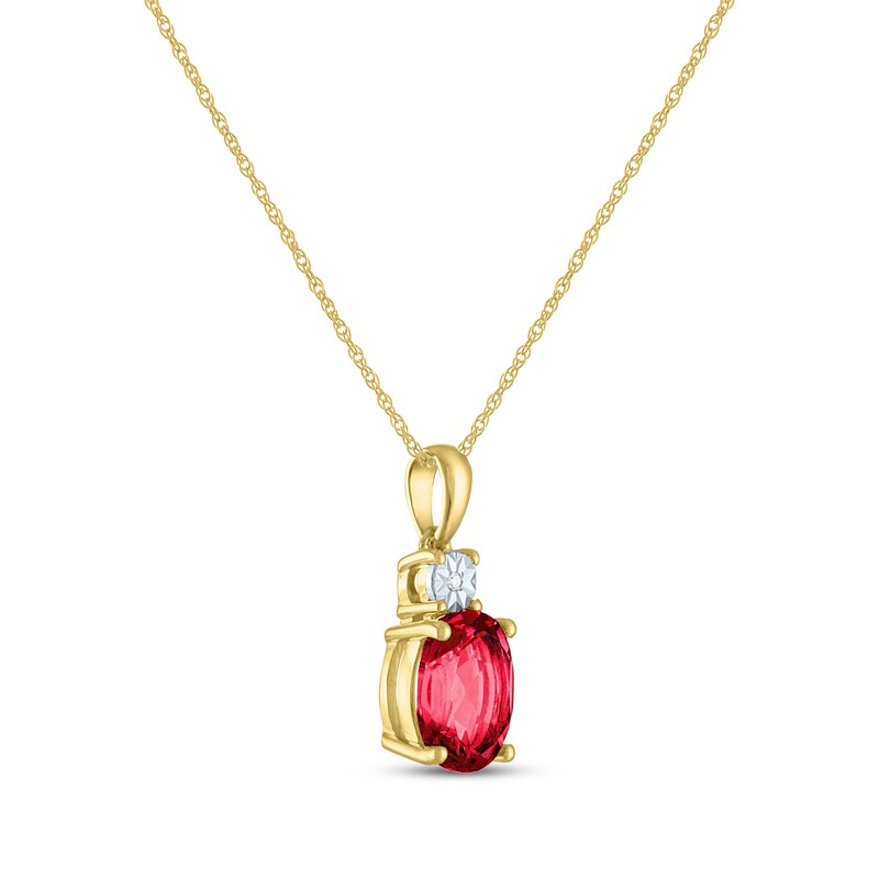 Oval-Cut Lab-Created Ruby & Diamond Necklace 10K Yellow Gold 18"