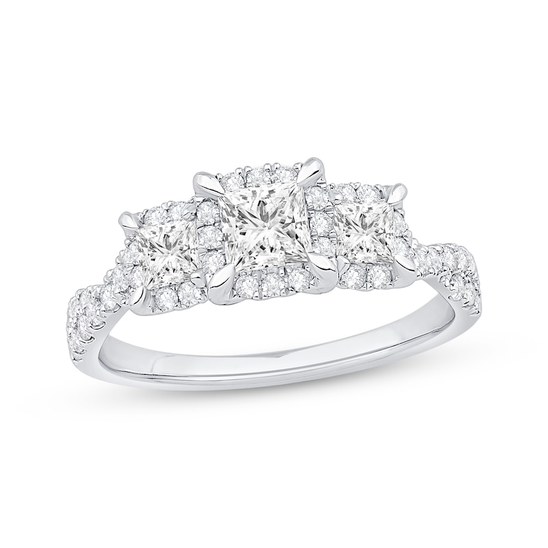 Main Image 1 of Princess-Cut Diamond Three-Stone Engagement Ring 1-1/8 ct tw 14K White Gold