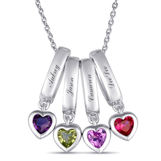 Birthstone Family & Mother's Heart Vertical Bar Necklace (1-4 Stones and Lines)