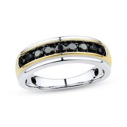 Adore Men's Round-Cut Black Diamond Wedding Band 3/4 ct tw 10K Two-Tone Gold