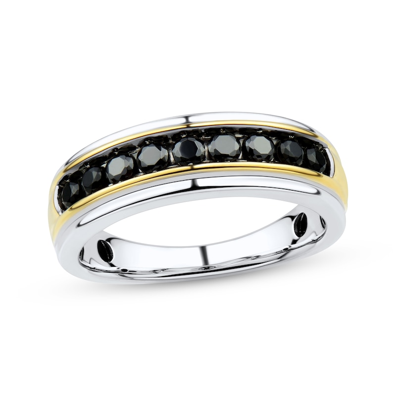 Main Image 1 of Adore Men's Round-Cut Black Diamond Wedding Band 3/4 ct tw 10K Two-Tone Gold