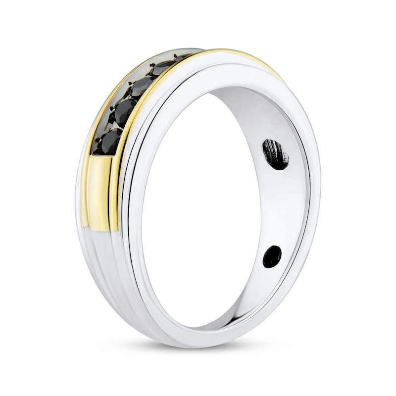 Main Image 2 of Adore Men's Round-Cut Black Diamond Wedding Band 3/4 ct tw 10K Two-Tone Gold