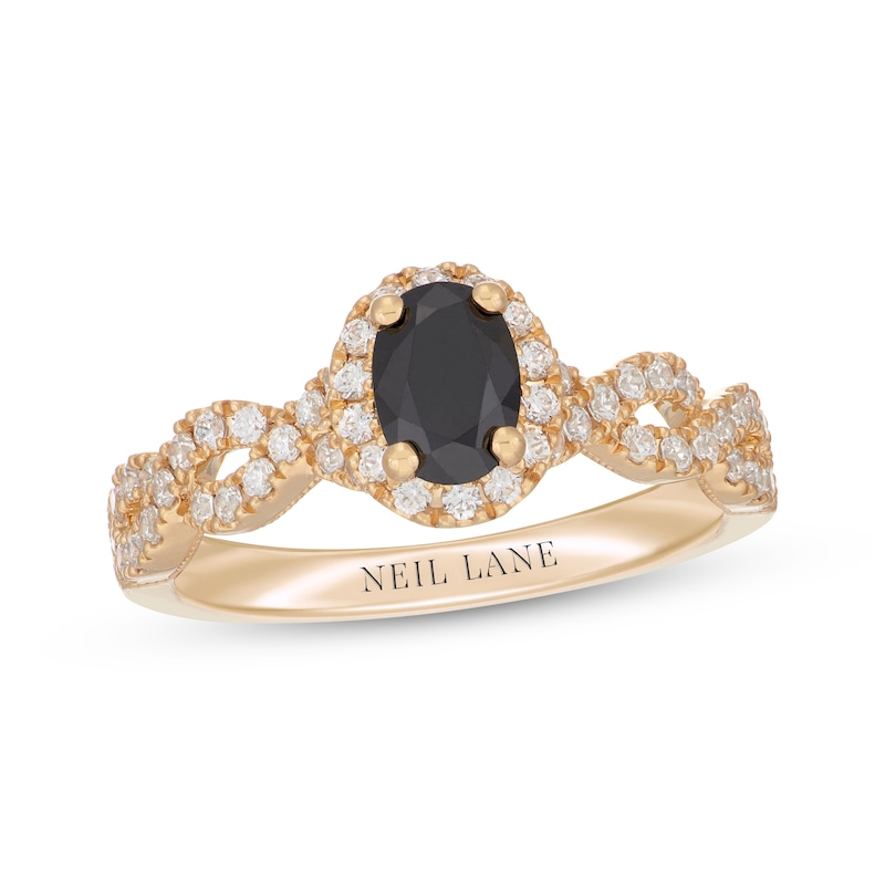 Neil Lane Oval-Cut Black & White Diamond Engagement Ring 1-1/4 ct tw 14K Yellow Gold