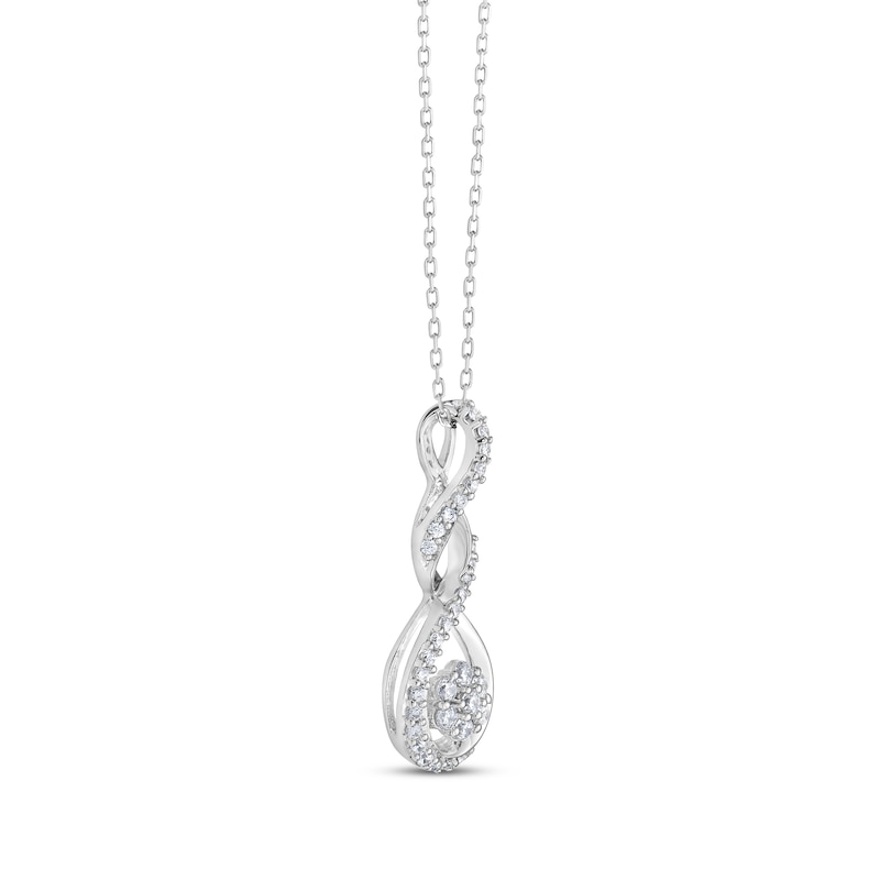 Main Image 2 of Diamond Seven-Stone Flower Twist Drop Necklace 1/4 ct tw 10K White Gold 18"