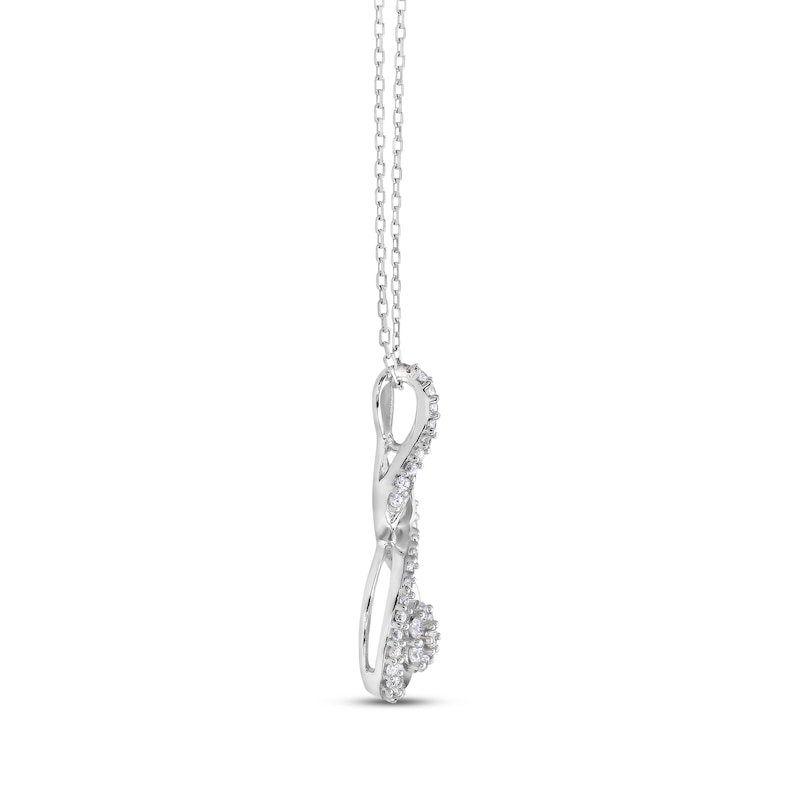 Main Image 3 of Diamond Seven-Stone Flower Twist Drop Necklace 1/4 ct tw 10K White Gold 18"