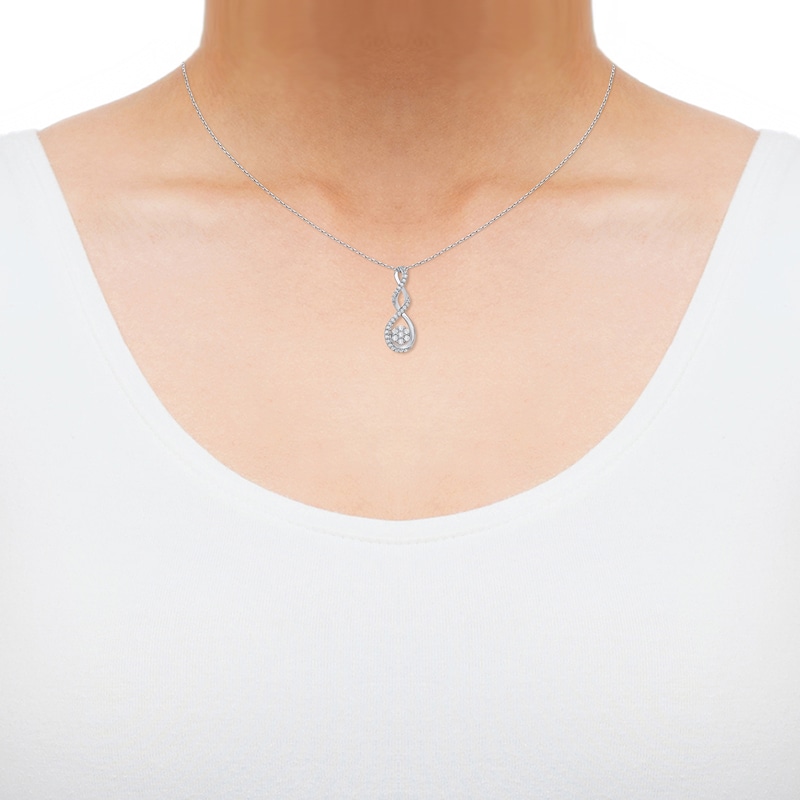 Main Image 4 of Diamond Seven-Stone Flower Twist Drop Necklace 1/4 ct tw 10K White Gold 18"