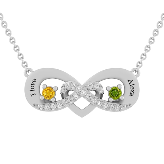 Couple's Heart Infinity Necklace (2 Stones and Lines)