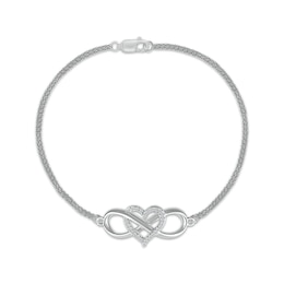 Diamond Heart & Infinity Bracelet 1/8 ct tw Sterling Silver 7.5"