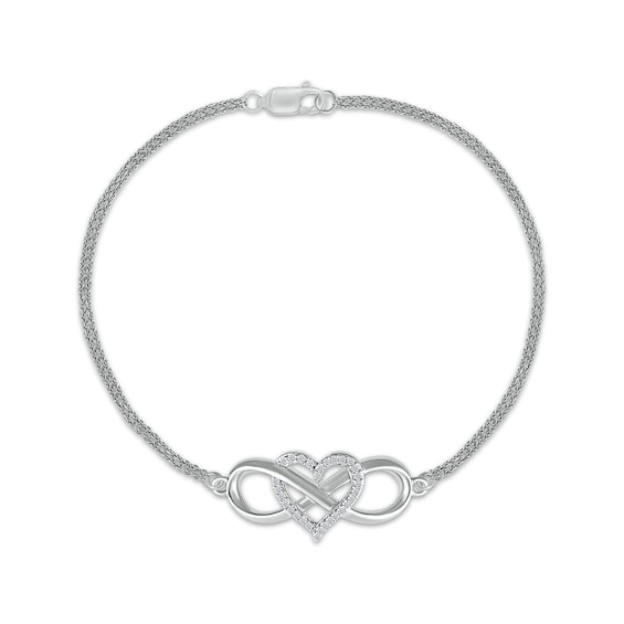 Diamond Heart & Infinity Bracelet 1/8 ct tw Sterling Silver 7.5"