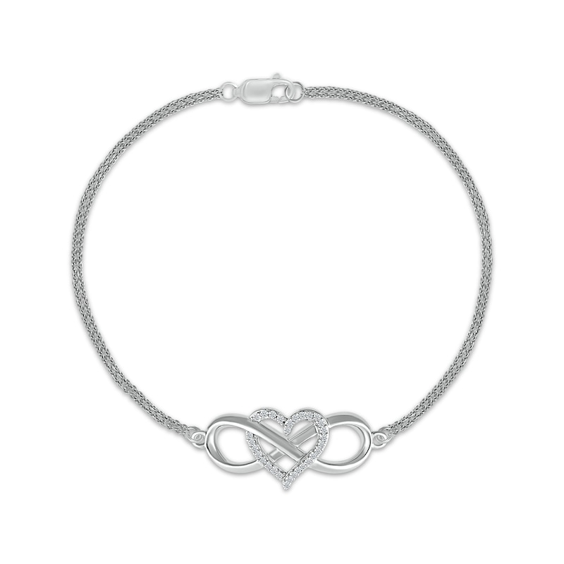 Main Image 1 of Diamond Heart & Infinity Bracelet 1/8 ct tw Sterling Silver 7.5"