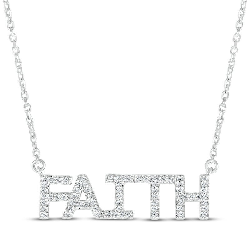 Main Image 1 of Diamond "Faith" Necklace 1/8 ct tw Sterling Silver 18"