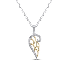 Diamond Angel Wing Necklace 1/15 ct tw Sterling Silver & 10K Yellow Gold