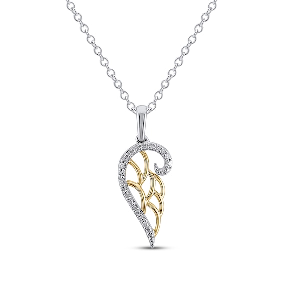 Diamond Angel Wing Necklace 1/15 ct tw Sterling Silver & 10K Yellow Gold