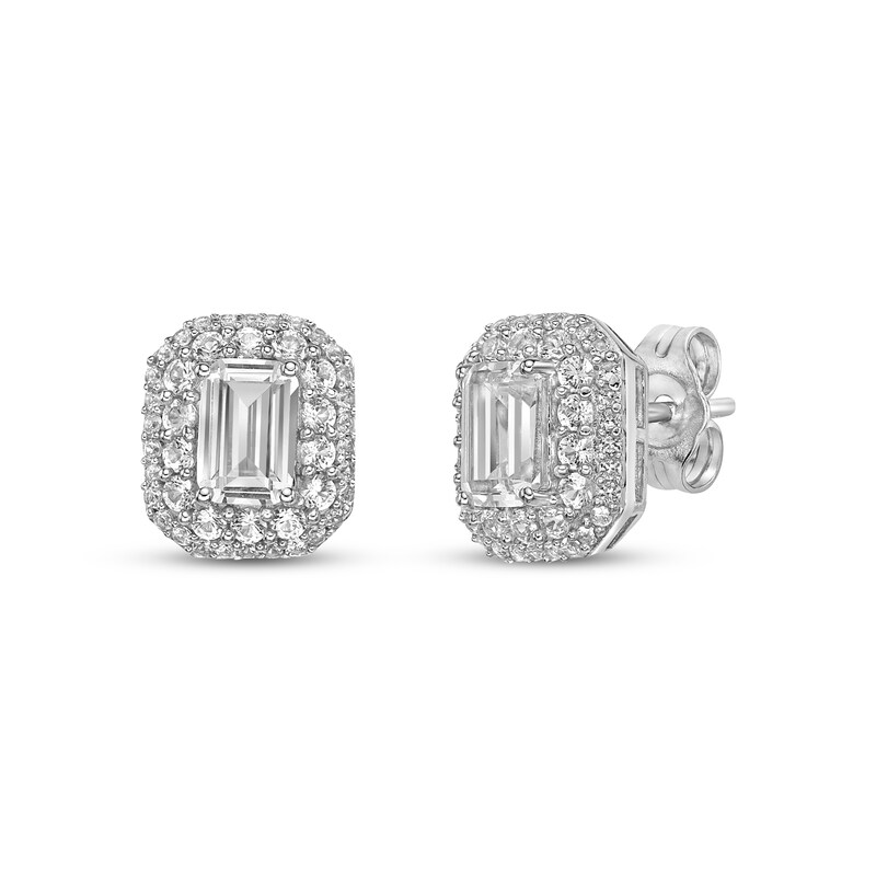 White Lab-Created Sapphire Octagon Earrings Sterling Silver