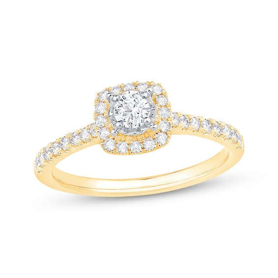 Adore Round-Cut Diamond Cushion Frame Engagement Ring 1/2 ct tw 10K Yellow Gold