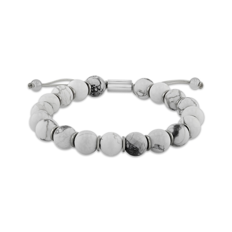 Main Image 1 of Men's Howlite Bead Bolo Bracelet Stainless Steel 10.5"