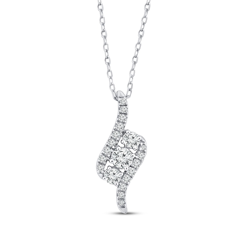 Main Image 1 of Diamond Three-Stone Swirl Necklace 1/2 ct tw 10K White Gold 18"