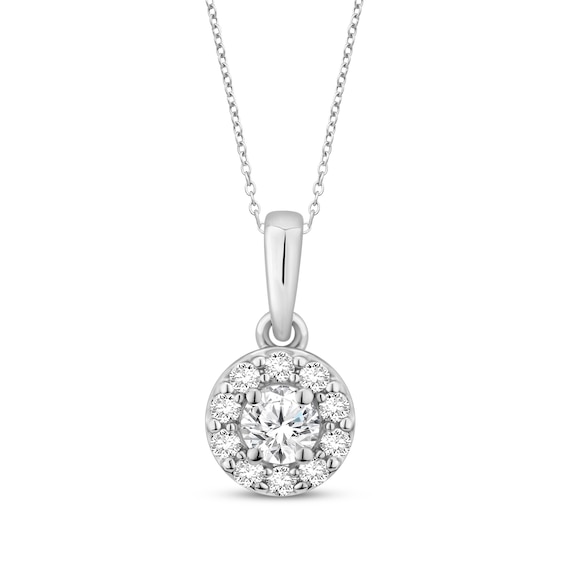 Diamond Halo Necklace 1/4 ct tw 10K White Gold 18"