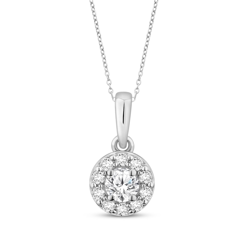 Main Image 1 of Diamond Halo Necklace 1/4 ct tw 10K White Gold 18"