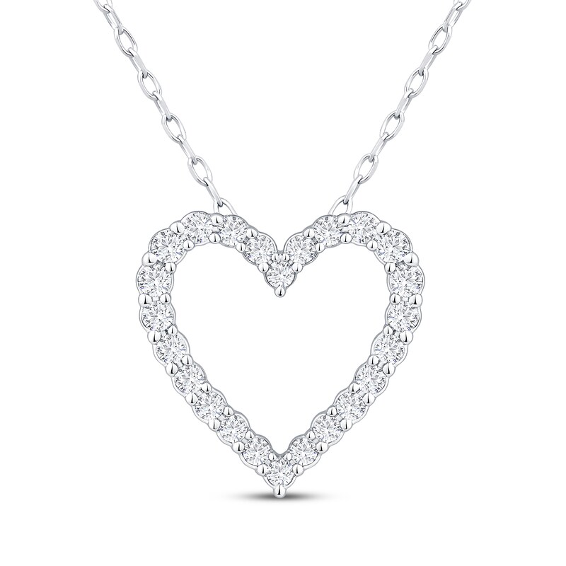 Diamond Heart Outline Necklace 1/2 ct tw 10K White Gold 18"
