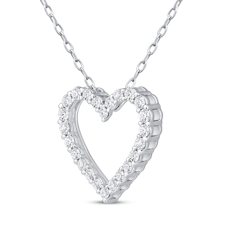 Diamond Heart Outline Necklace 1/2 ct tw 10K White Gold 18"