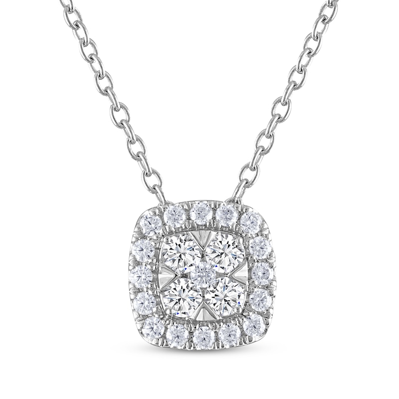 Main Image 1 of THE LEO Diamond Multi-Stone Cushion-Shape Necklace 1/3 ct tw 14K White Gold 19"