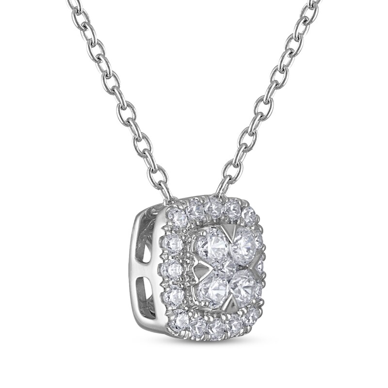 Main Image 2 of THE LEO Diamond Multi-Stone Cushion-Shape Necklace 1/3 ct tw 14K White Gold 19"