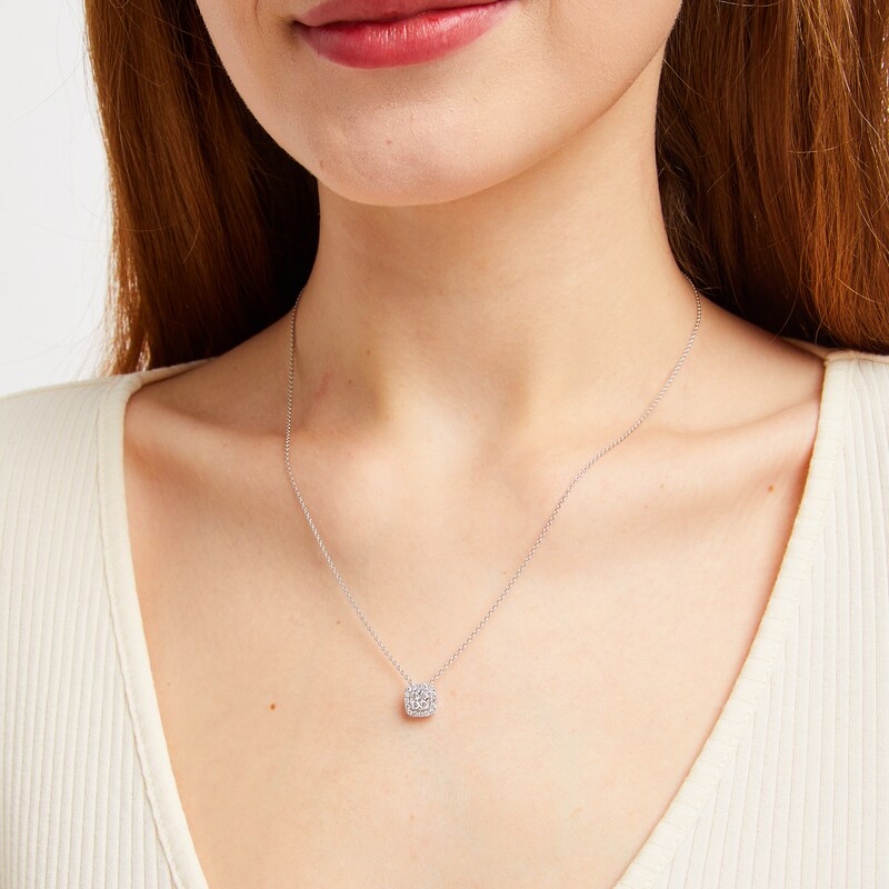 Main Image 4 of THE LEO Diamond Multi-Stone Cushion-Shape Necklace 1/3 ct tw 14K White Gold 19"
