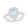 Thumbnail Image 1 of Cushion-Cut Aquamarine & White Lab-Created Sapphire Double Halo Ring Sterling Silver