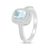 Thumbnail Image 2 of Cushion-Cut Aquamarine & White Lab-Created Sapphire Double Halo Ring Sterling Silver
