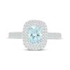 Thumbnail Image 4 of Cushion-Cut Aquamarine & White Lab-Created Sapphire Double Halo Ring Sterling Silver