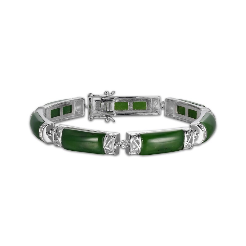 Main Image 1 of Nephrite Jade Link Bracelet Sterling Silver 7.25"